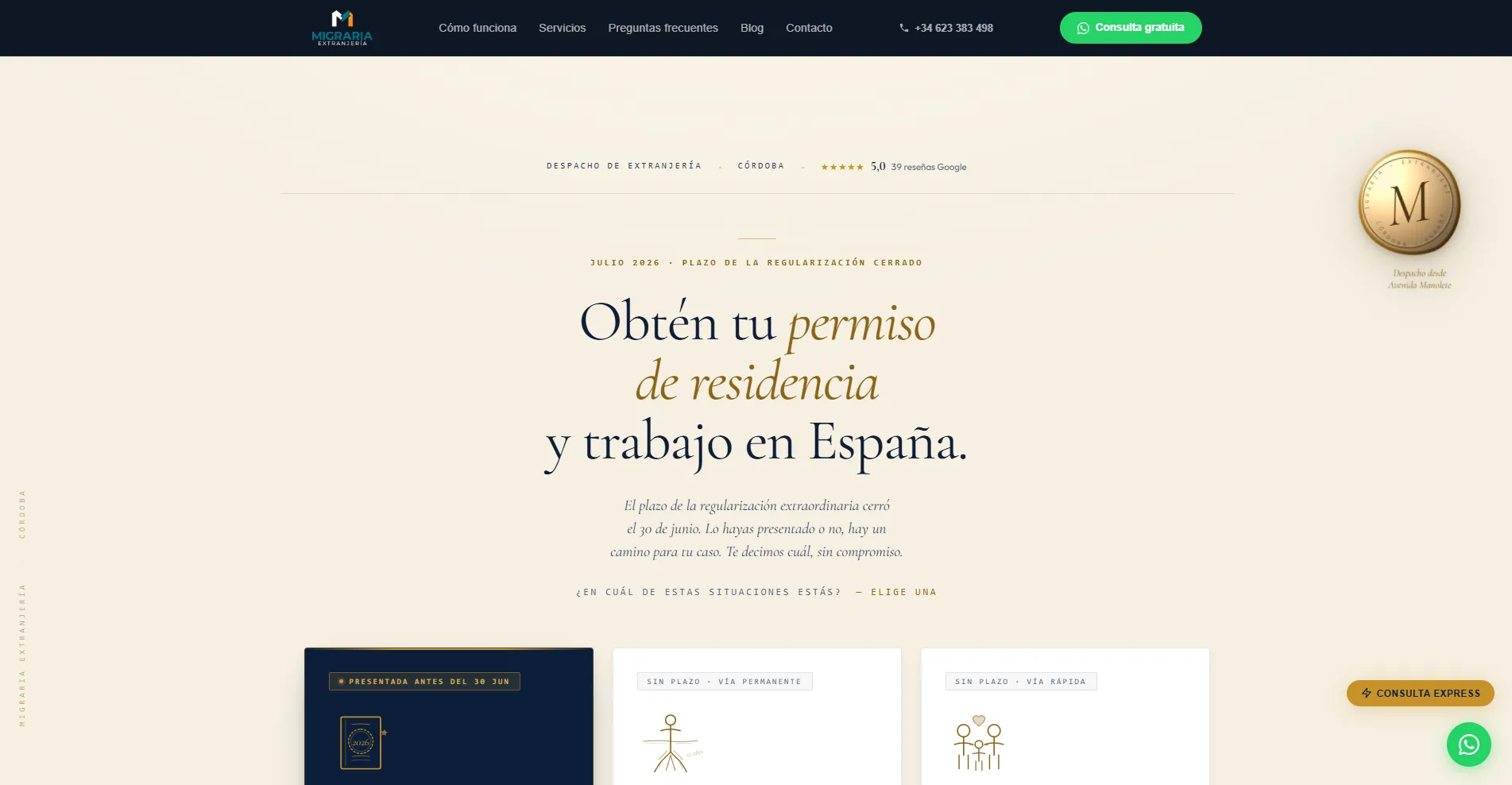 Portada de la web de Migraria Extranjería